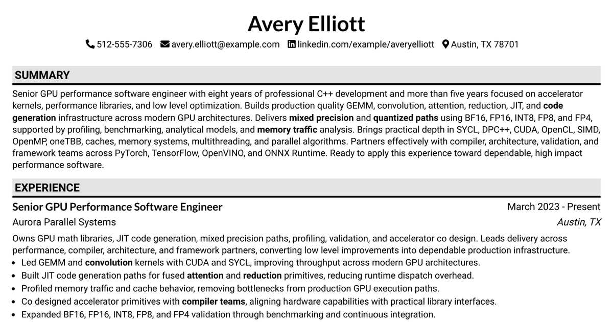 7 Senior GPU Performance Software Engineer Resume Templates with Example