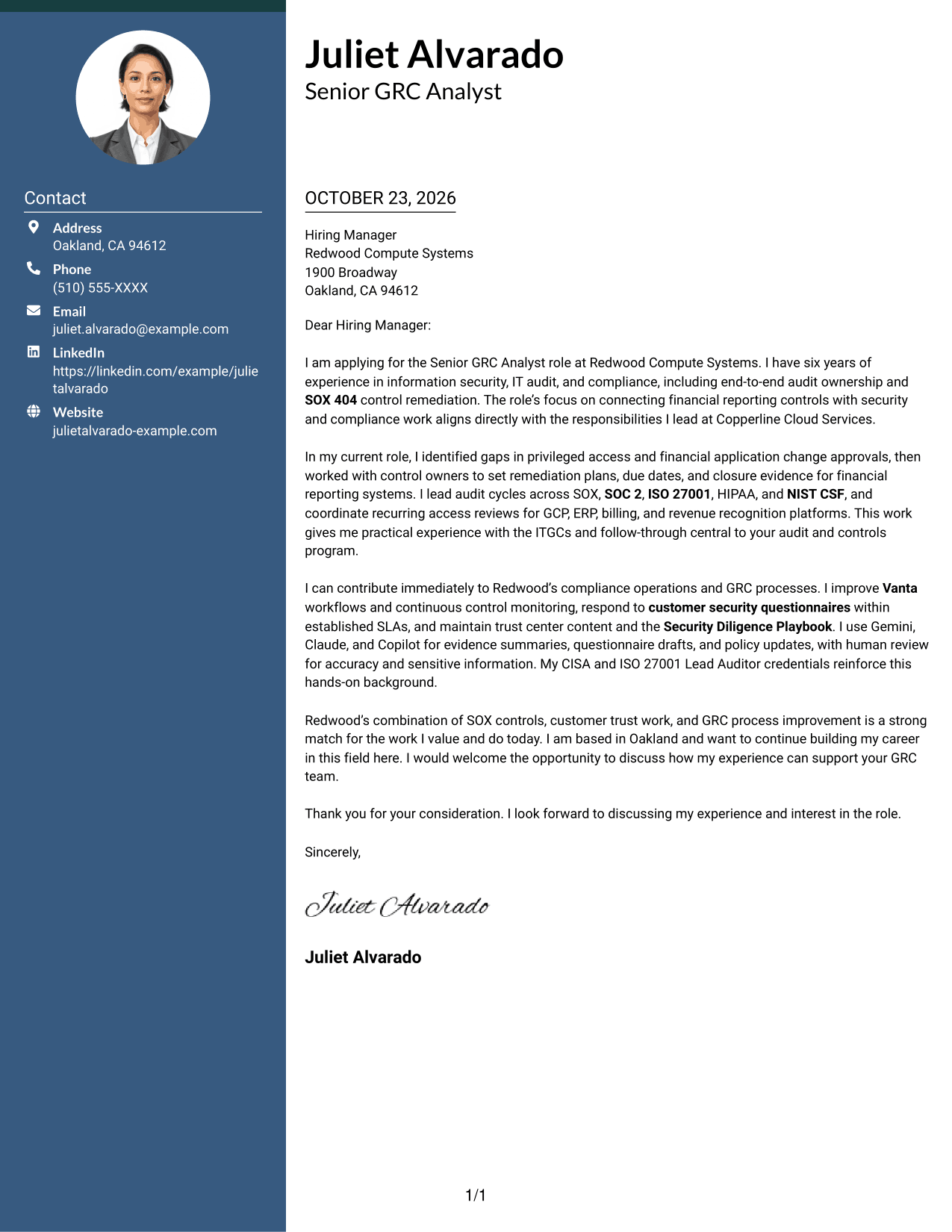 Cover letter example — page 1