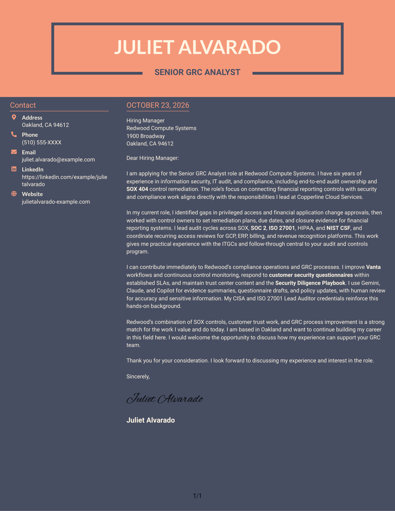 Cover letter example — page 1
