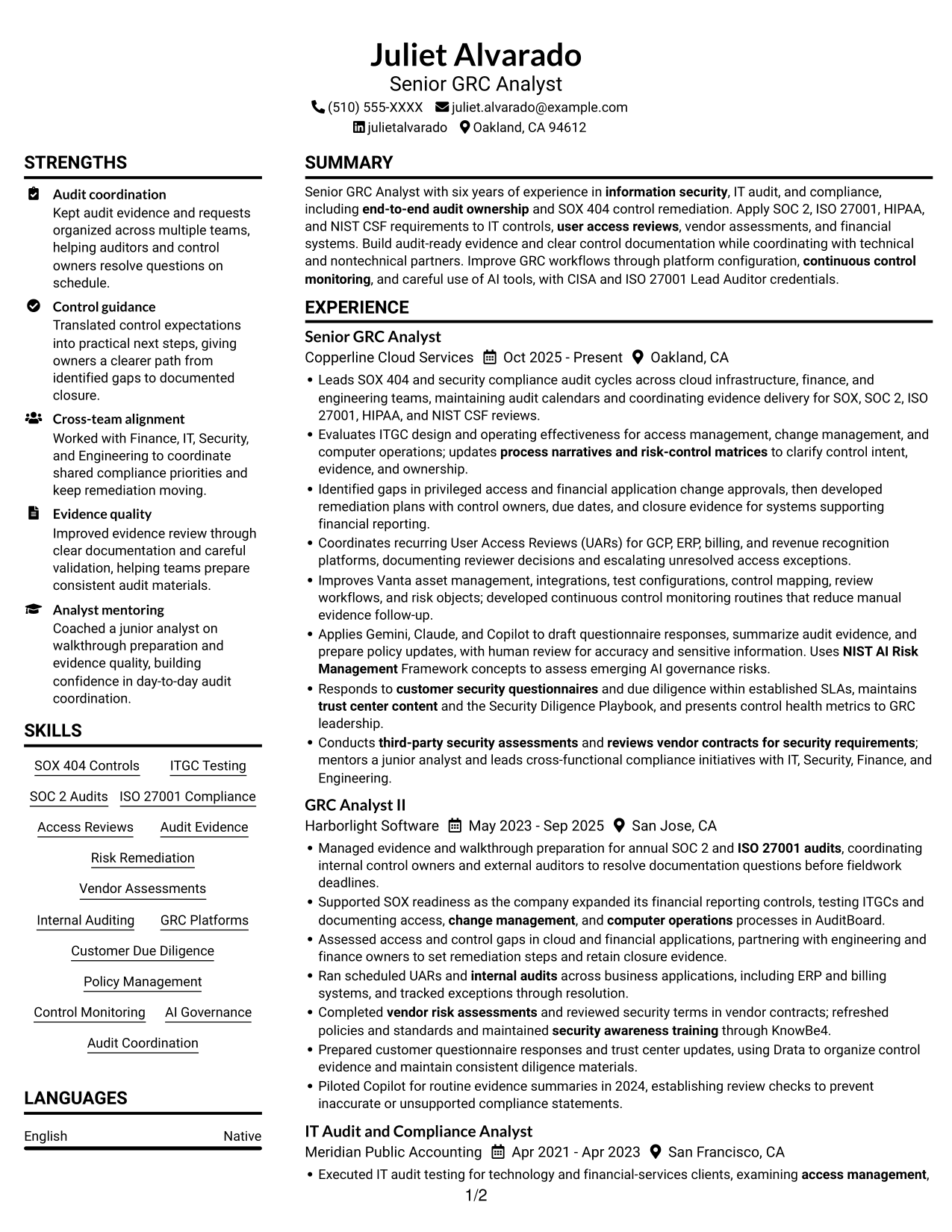 Resume example — page 1