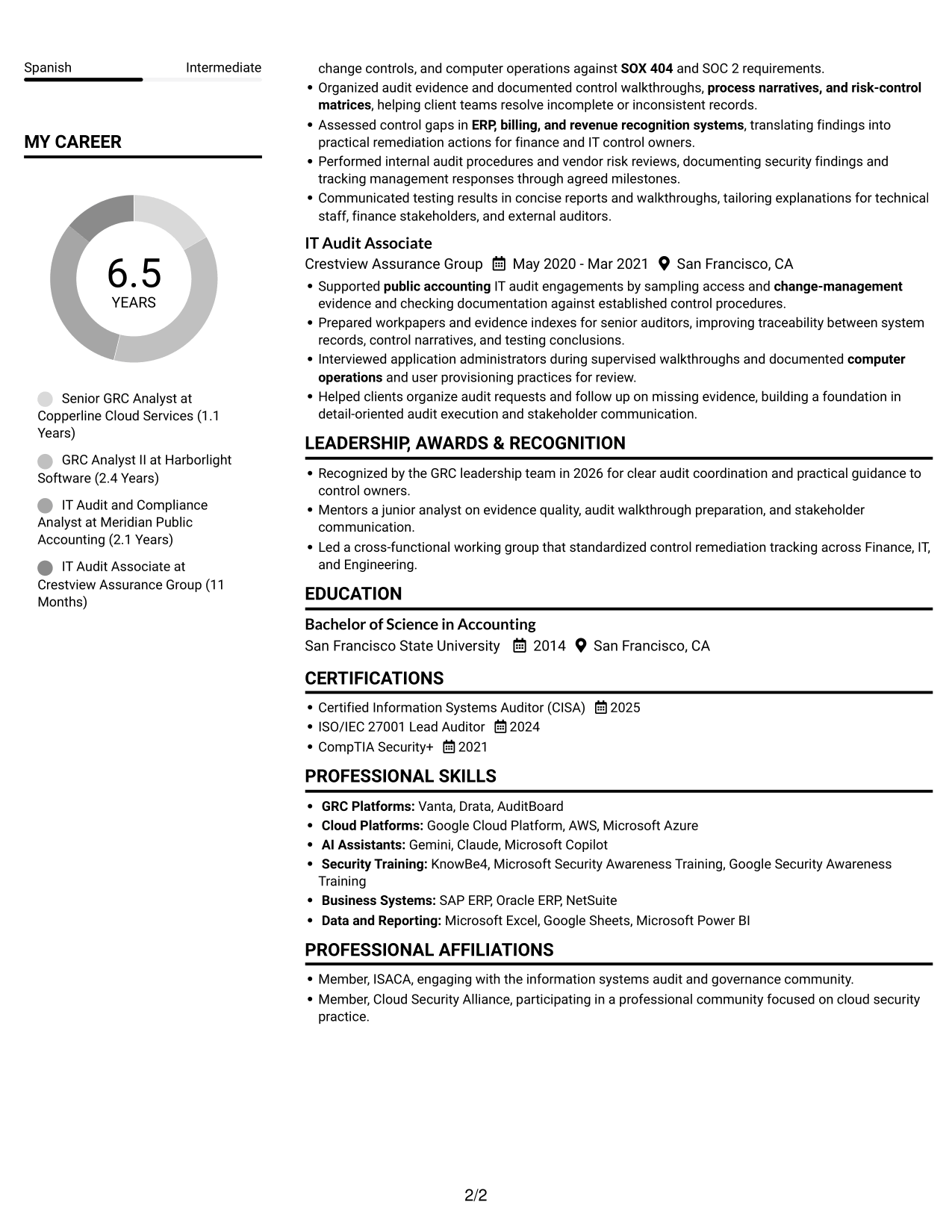 Resume example — page 2