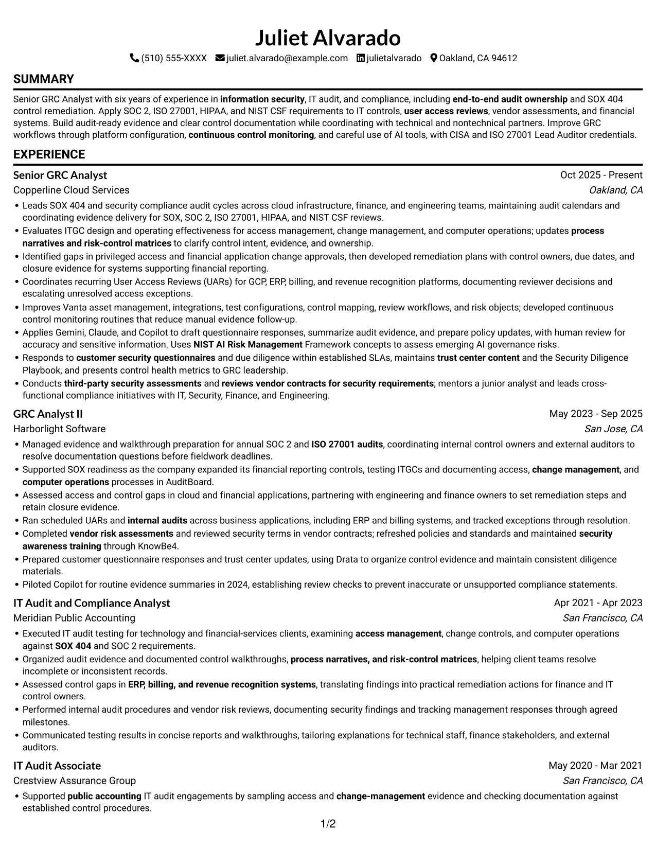 Resume example — page 1