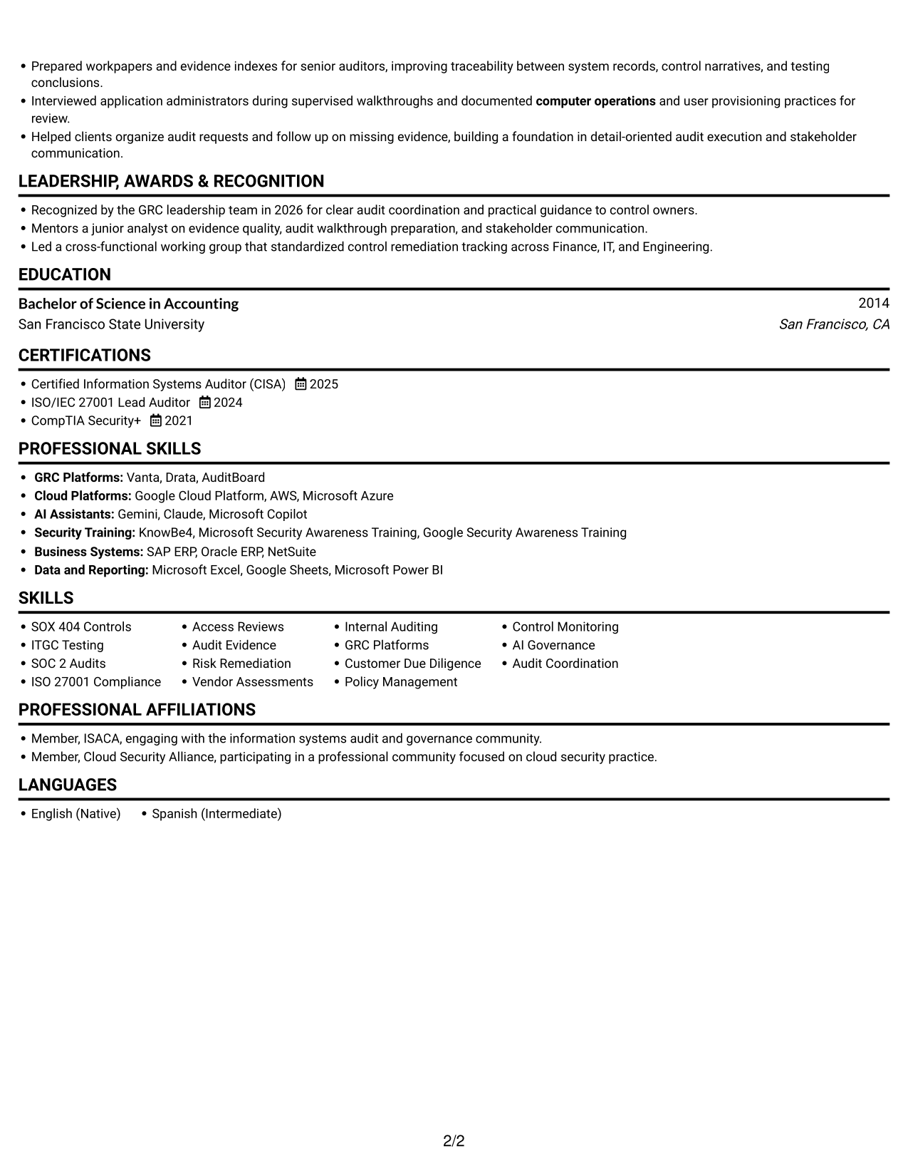 Resume example — page 2
