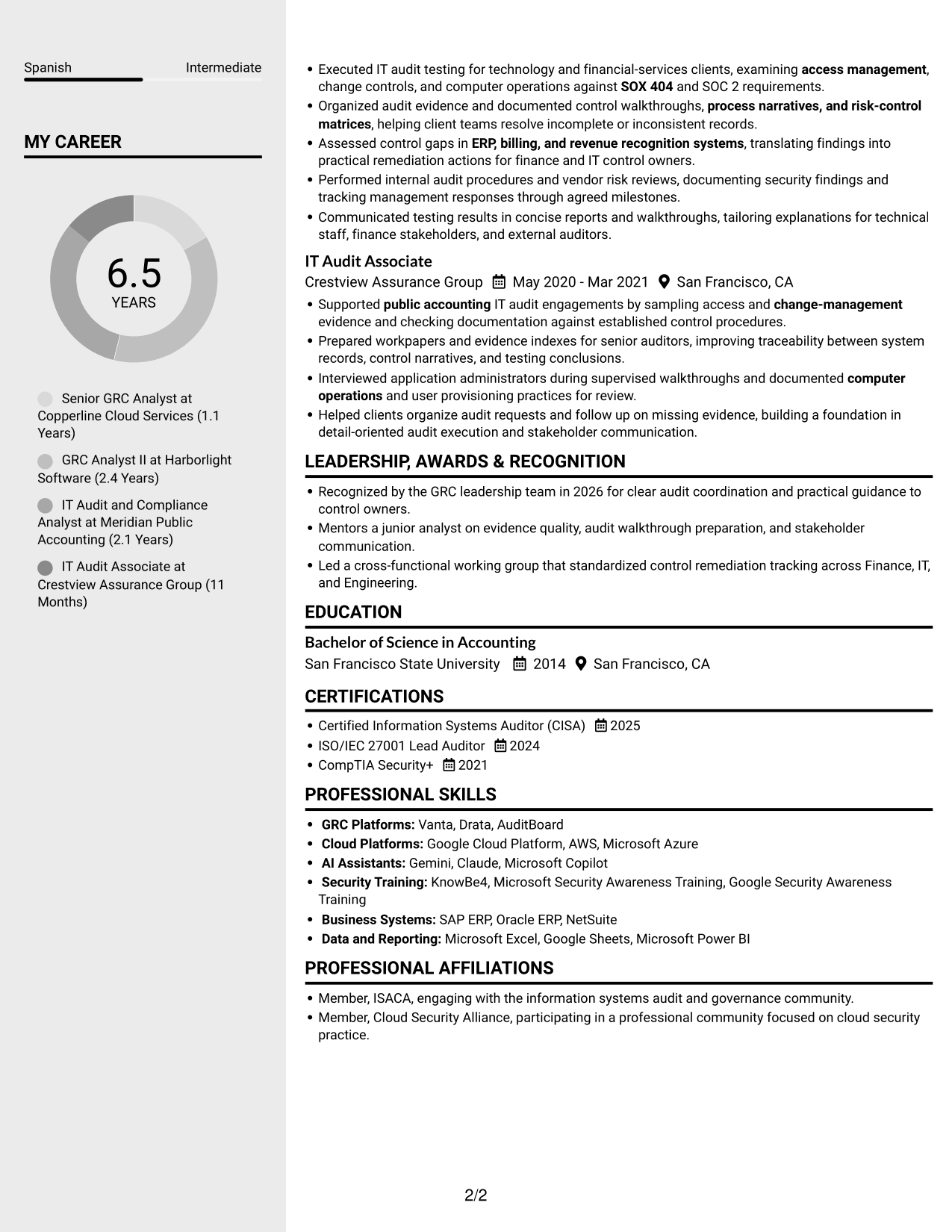 Resume example — page 2