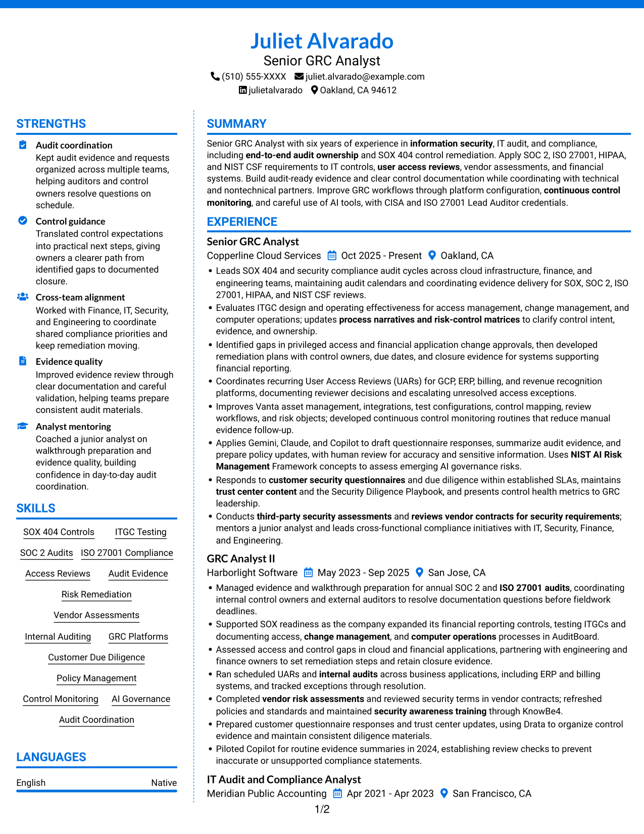 Resume example — page 1