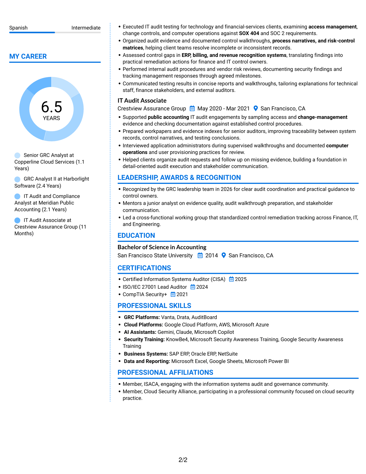 Resume example — page 2