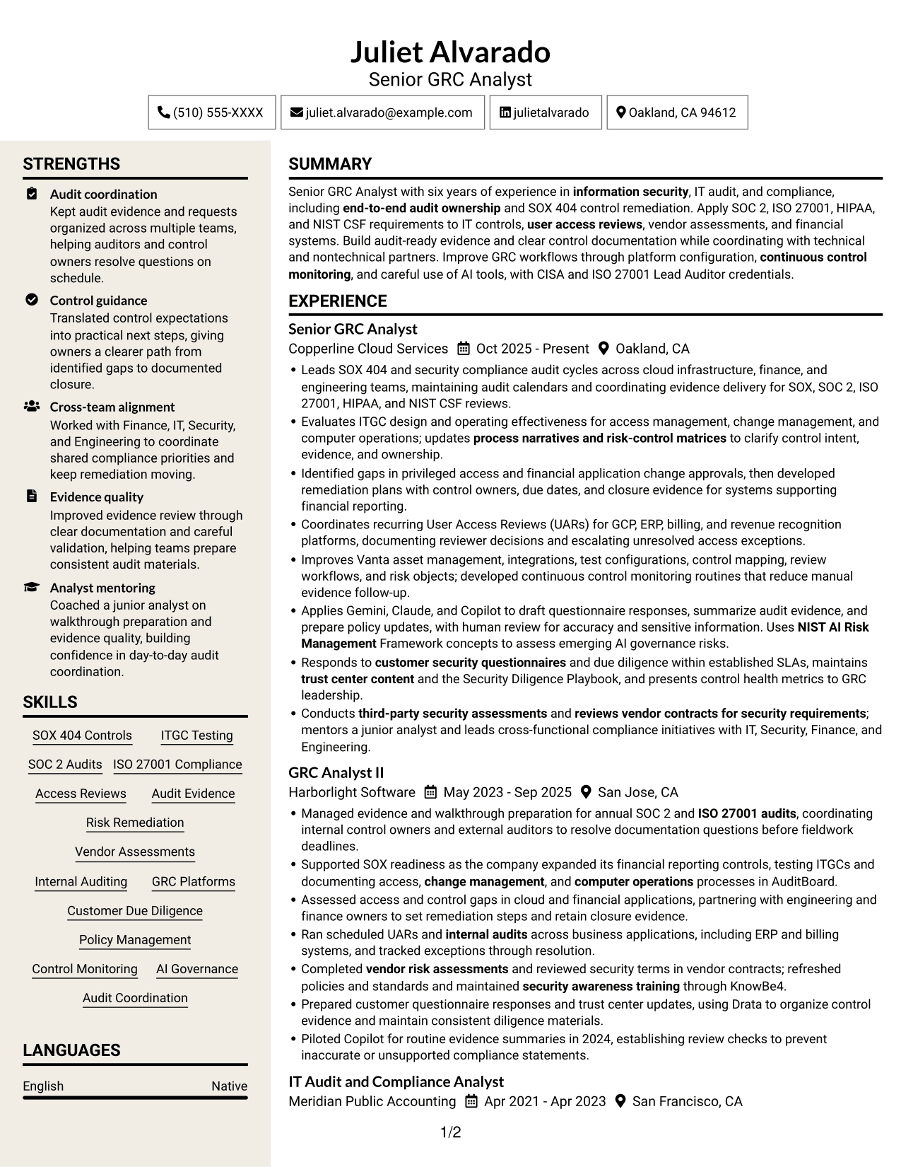 Resume example — page 1