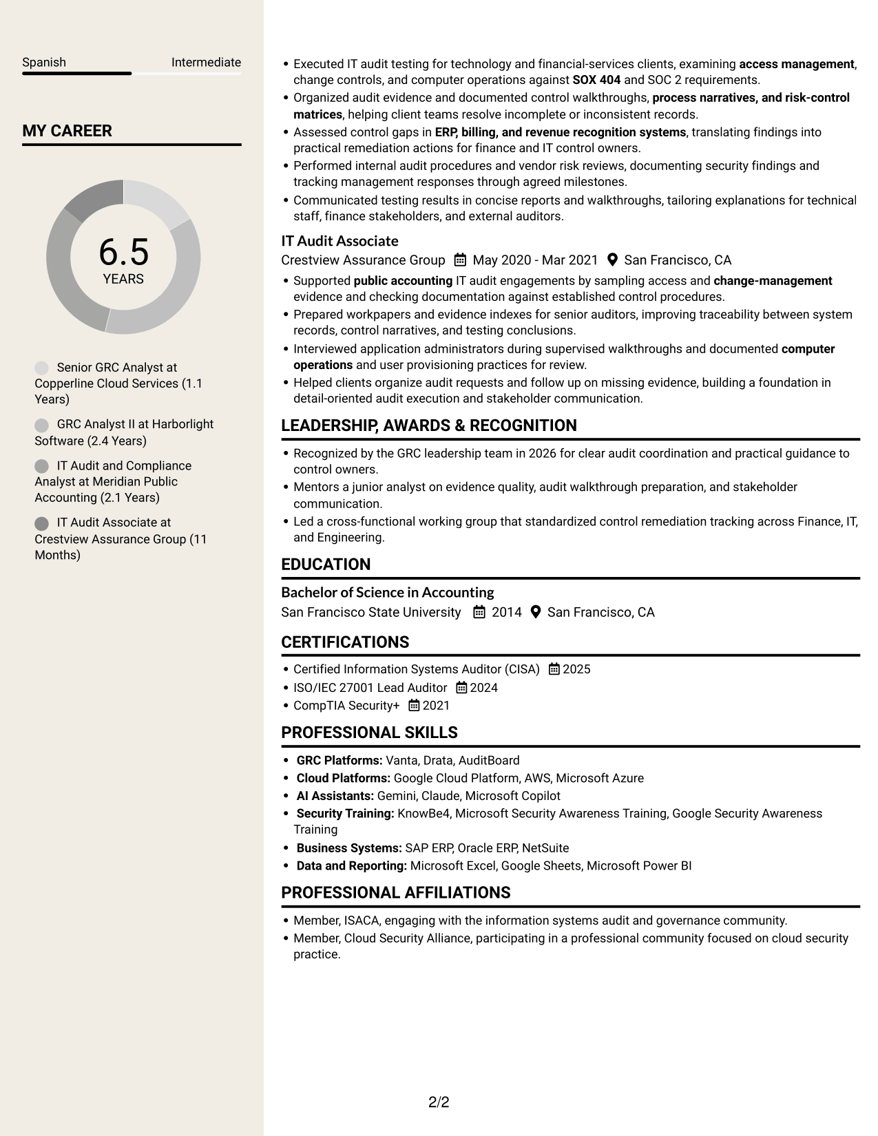Resume example — page 2