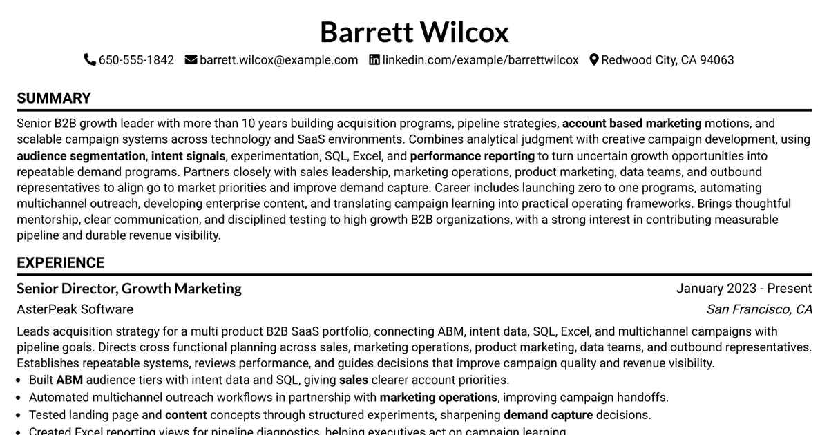 7 Senior Growth Manager Resume Templates with Example