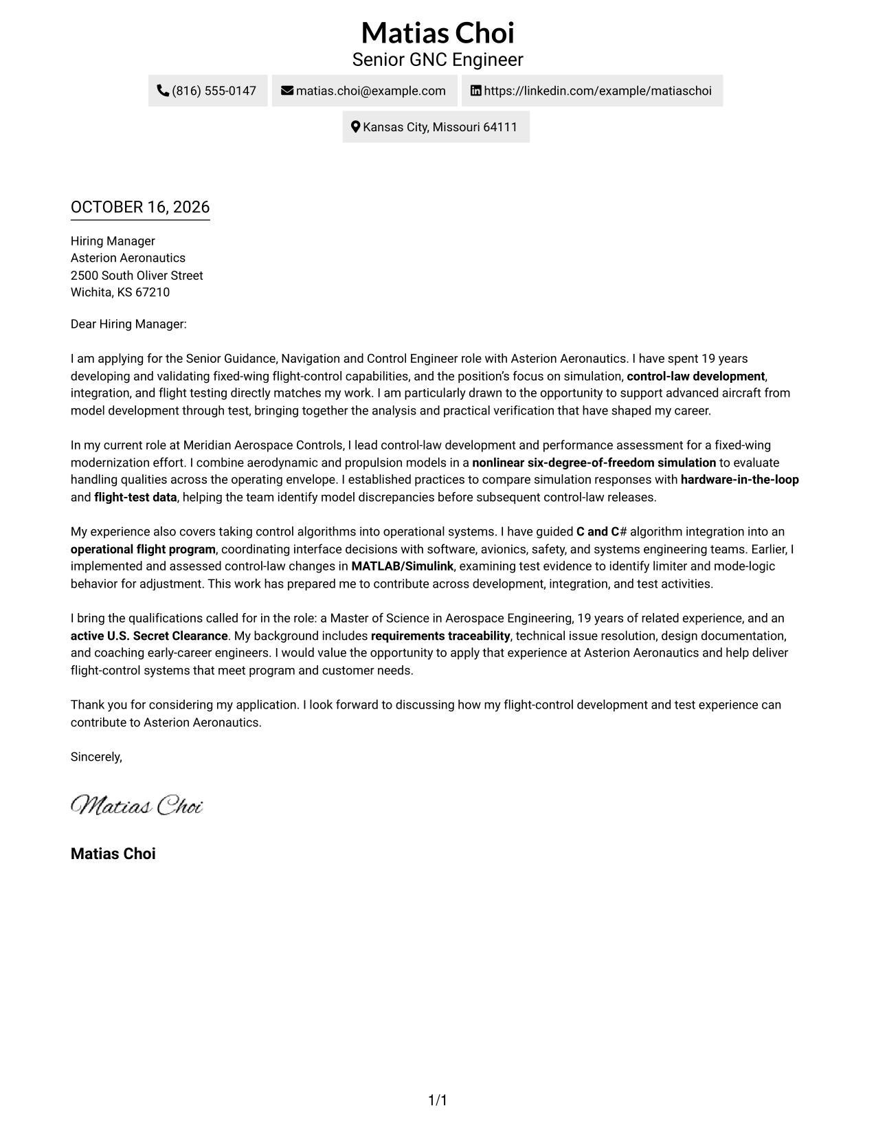 Cover letter example — page 1