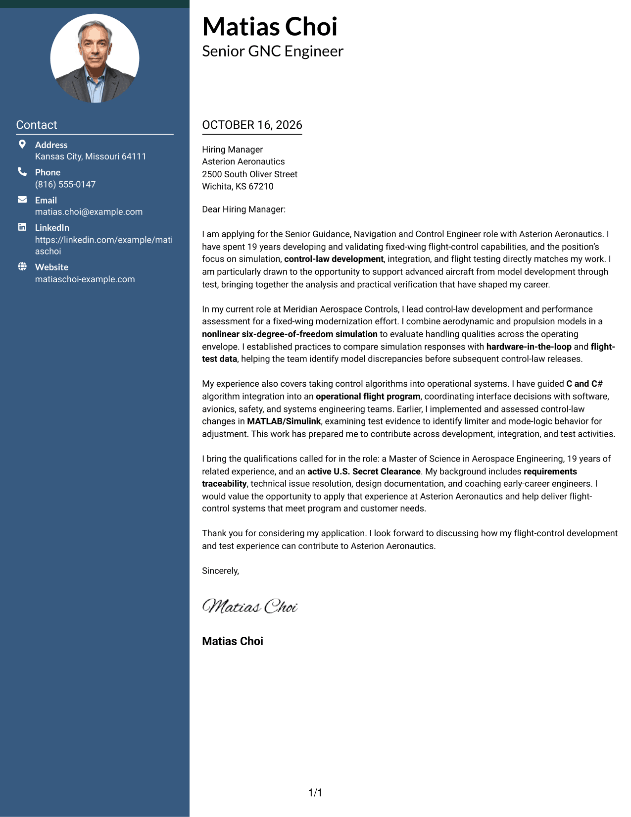 Cover letter example — page 1