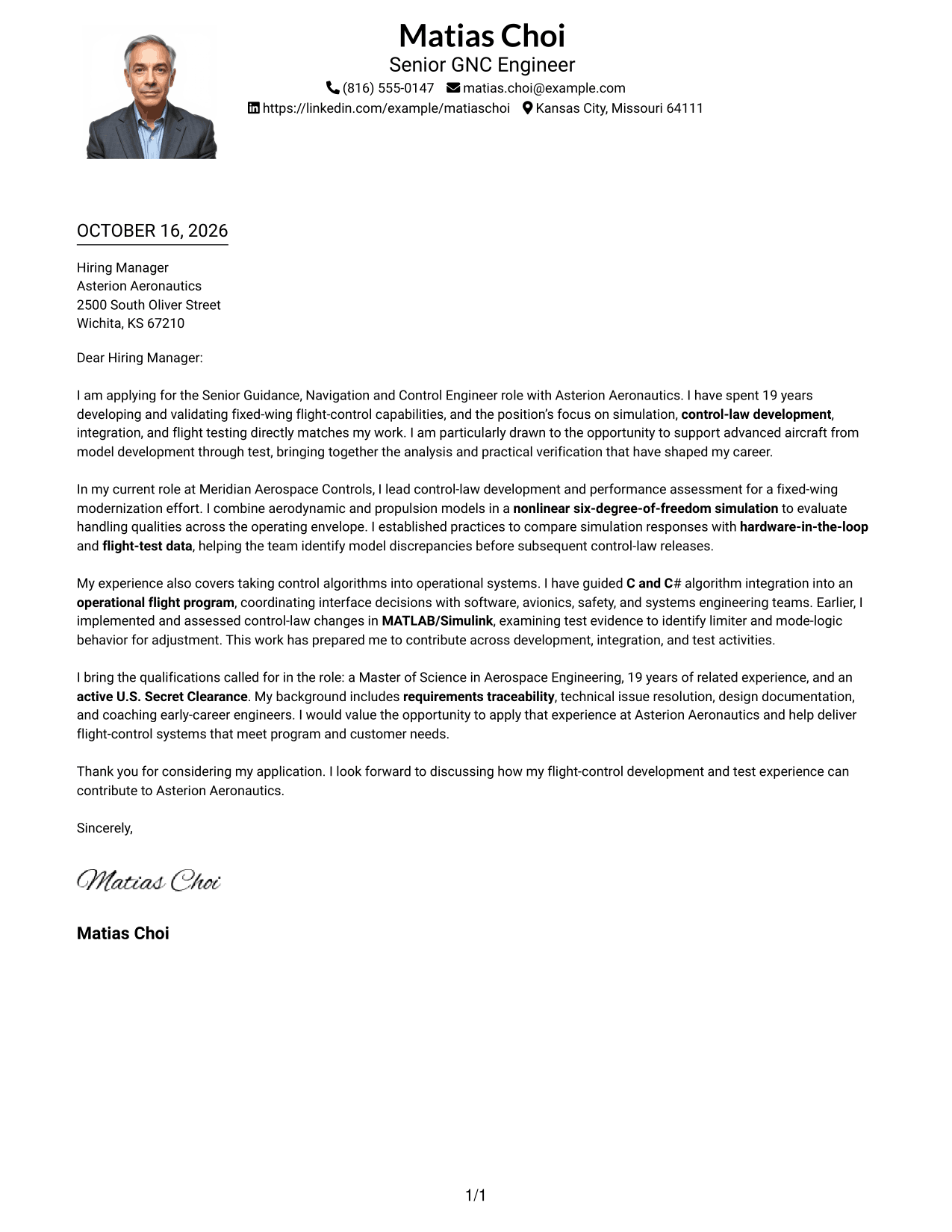 Cover letter example — page 1