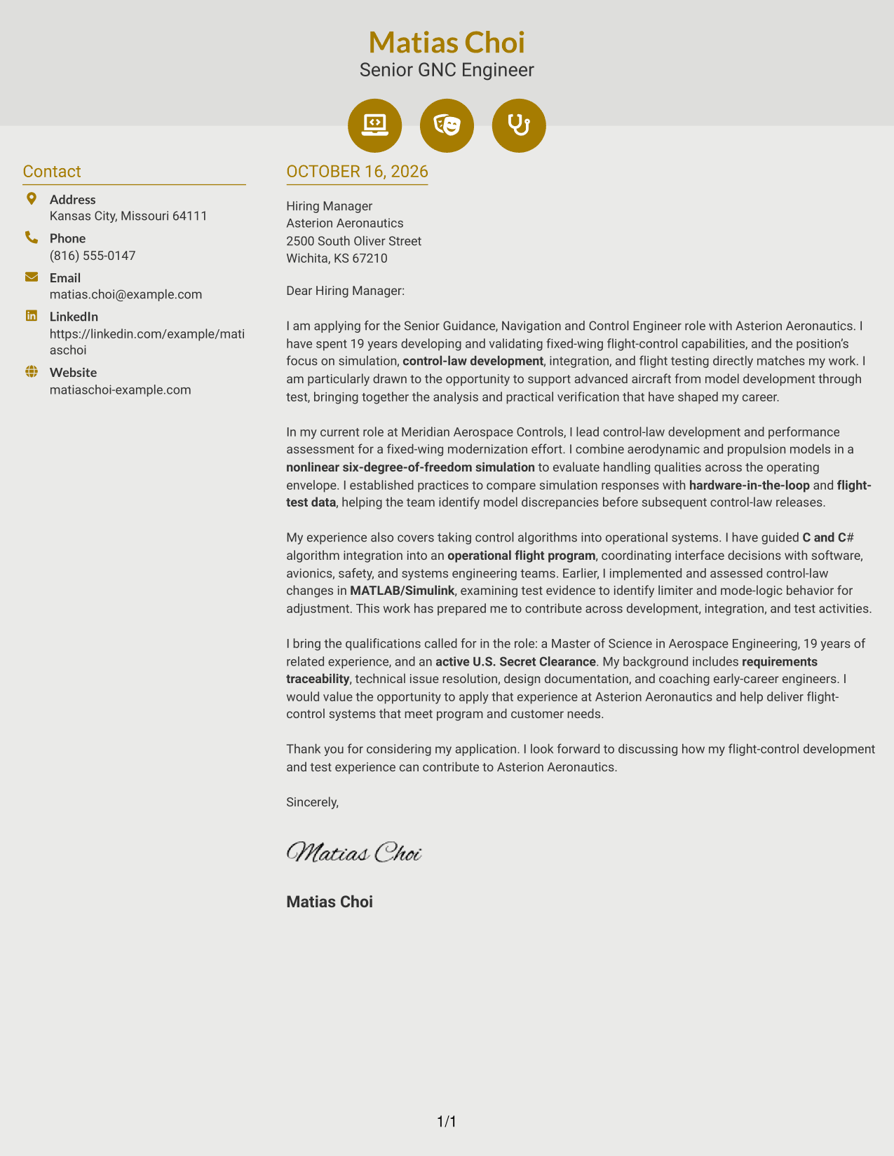 Cover letter example — page 1