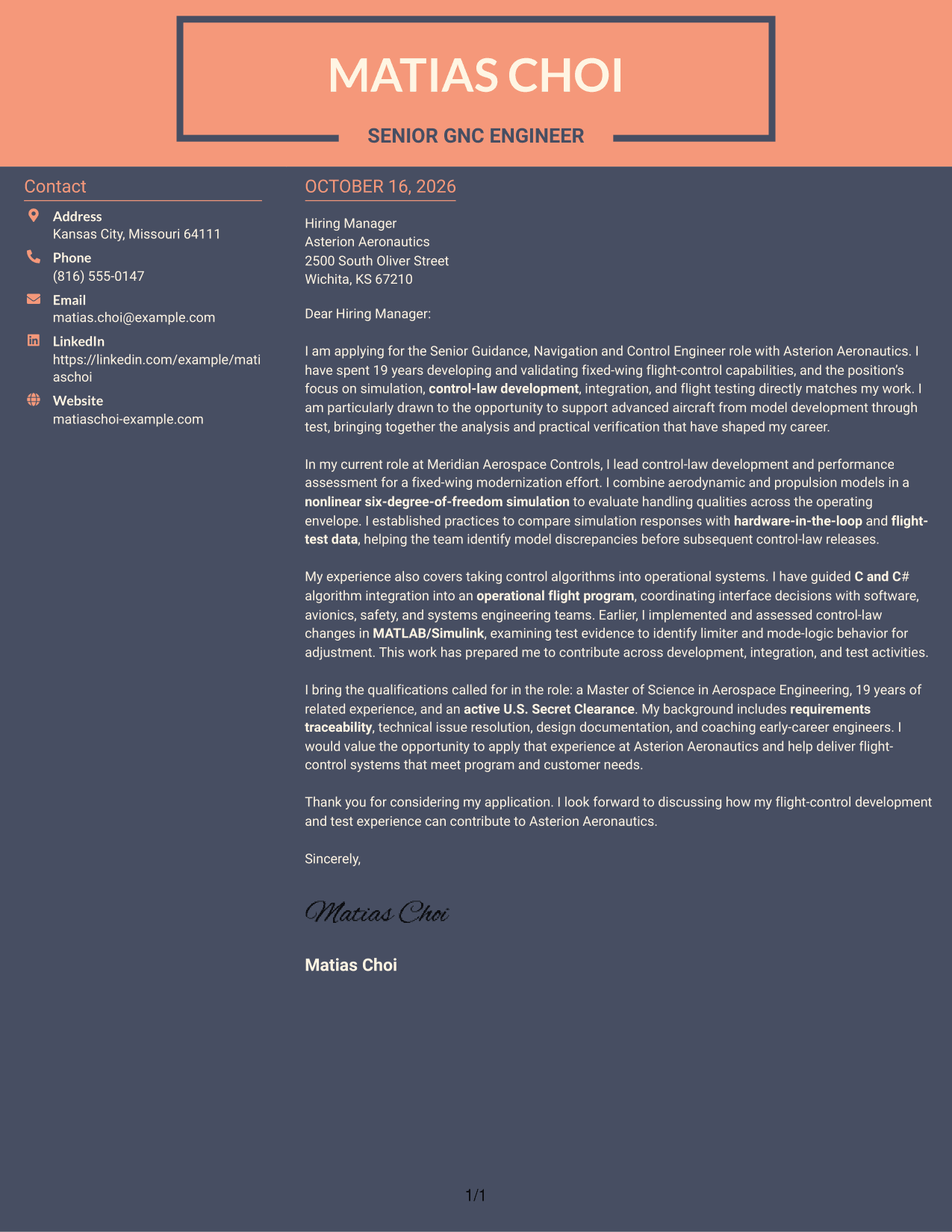 Cover letter example — page 1