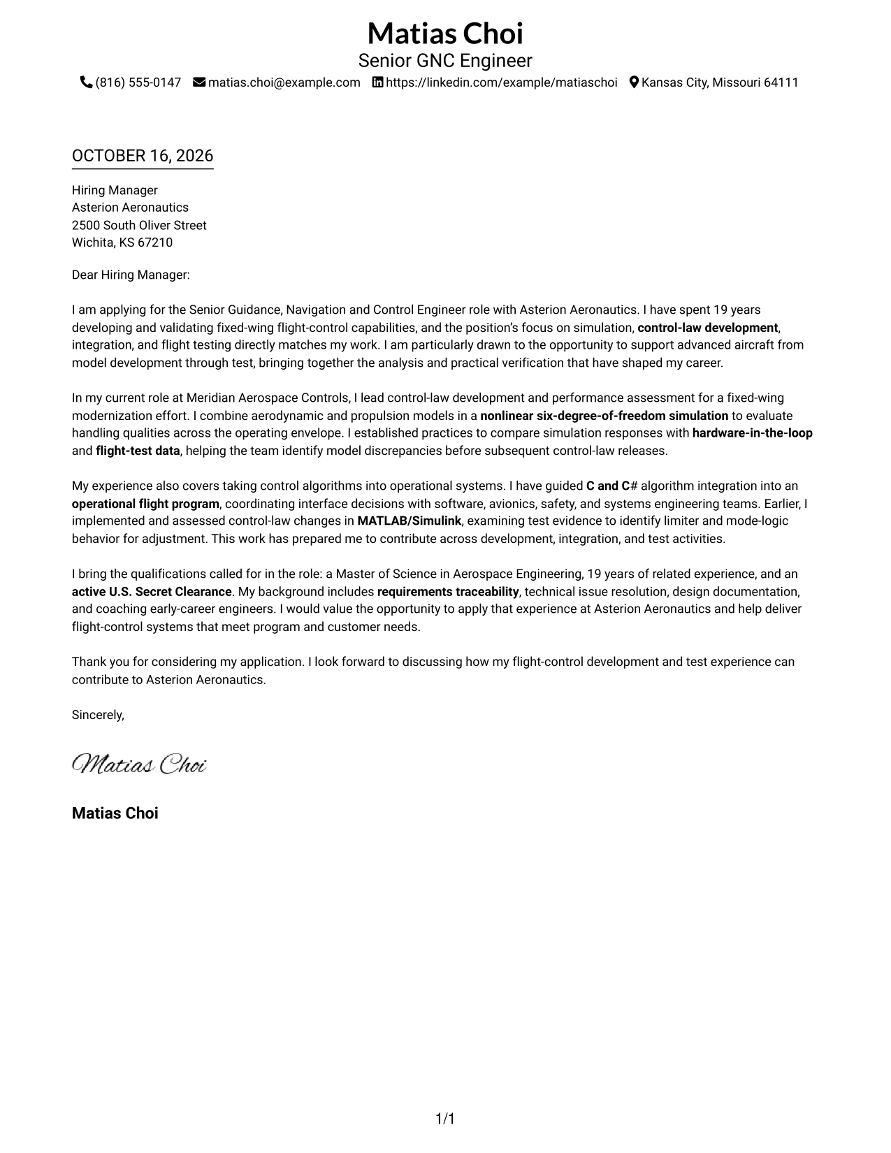 Cover letter example — page 1