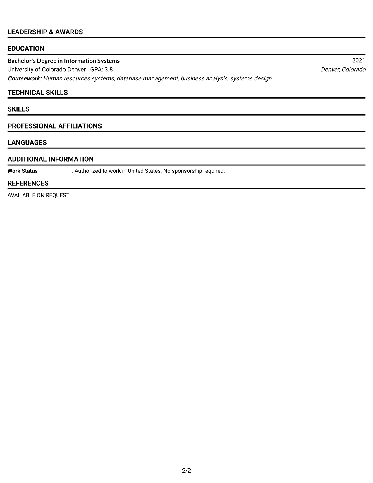 Resume Example Page 2