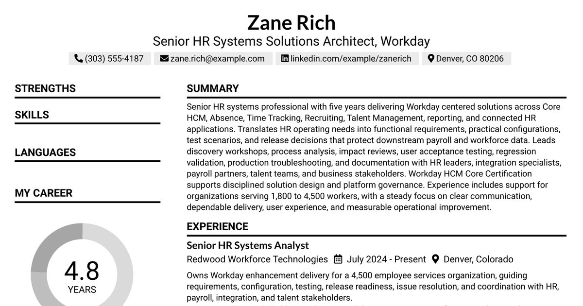 7 Senior HR Systems Solutions Architect (Workday) Resume Templates with Example