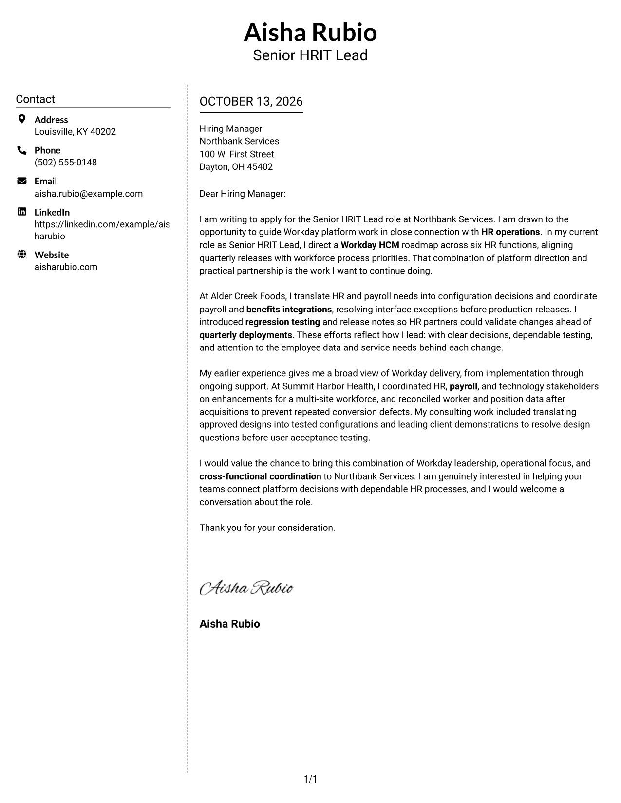 Cover Letter Example Page 1