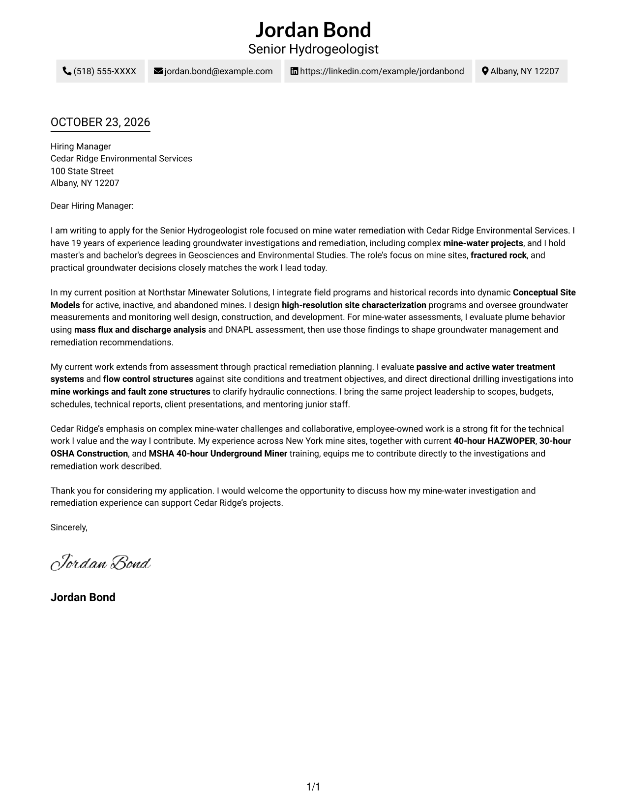Cover letter example — page 1