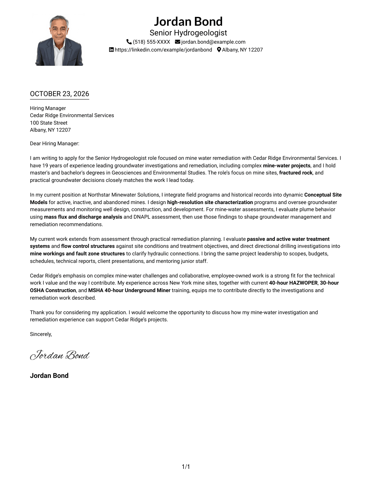 Cover letter example — page 1