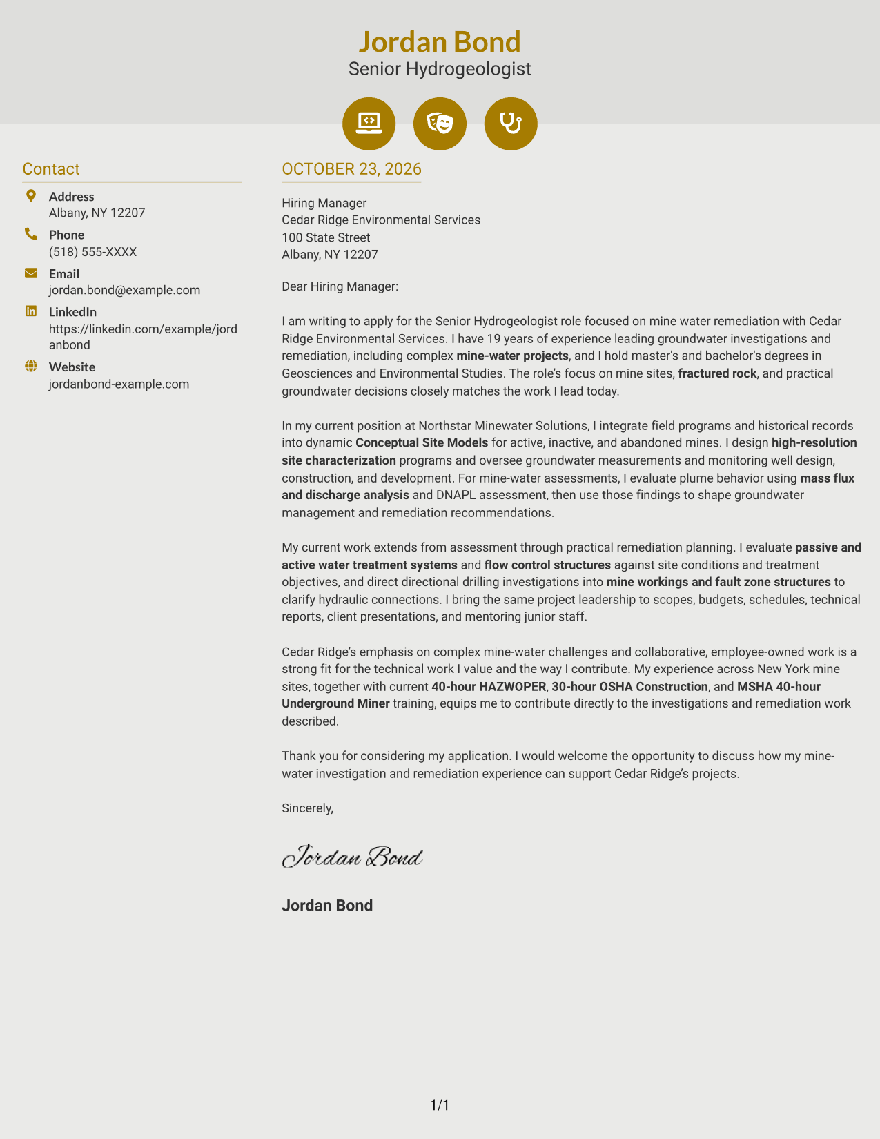 Cover letter example — page 1