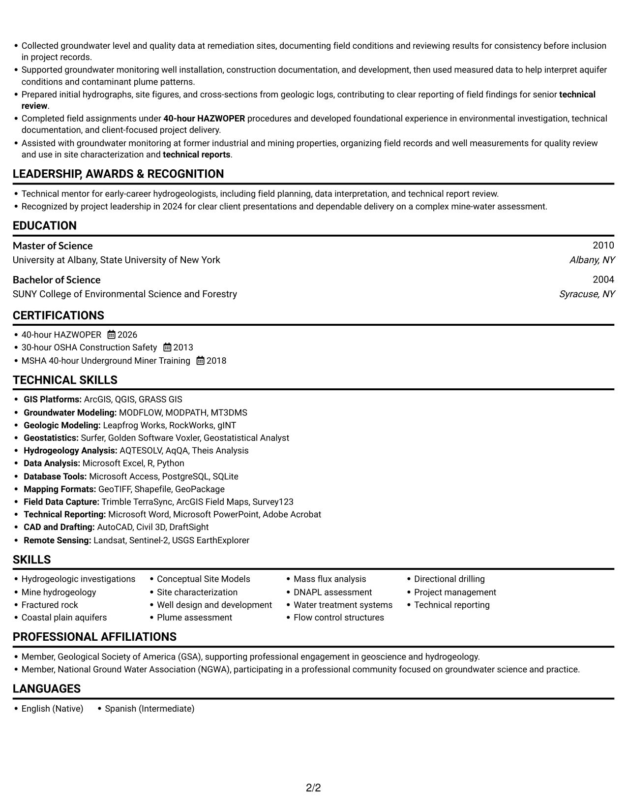 Resume example — page 2
