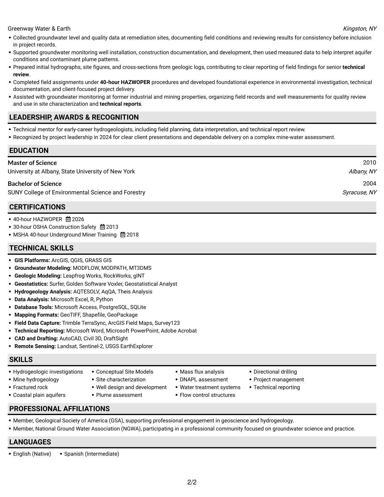 Resume example — page 2