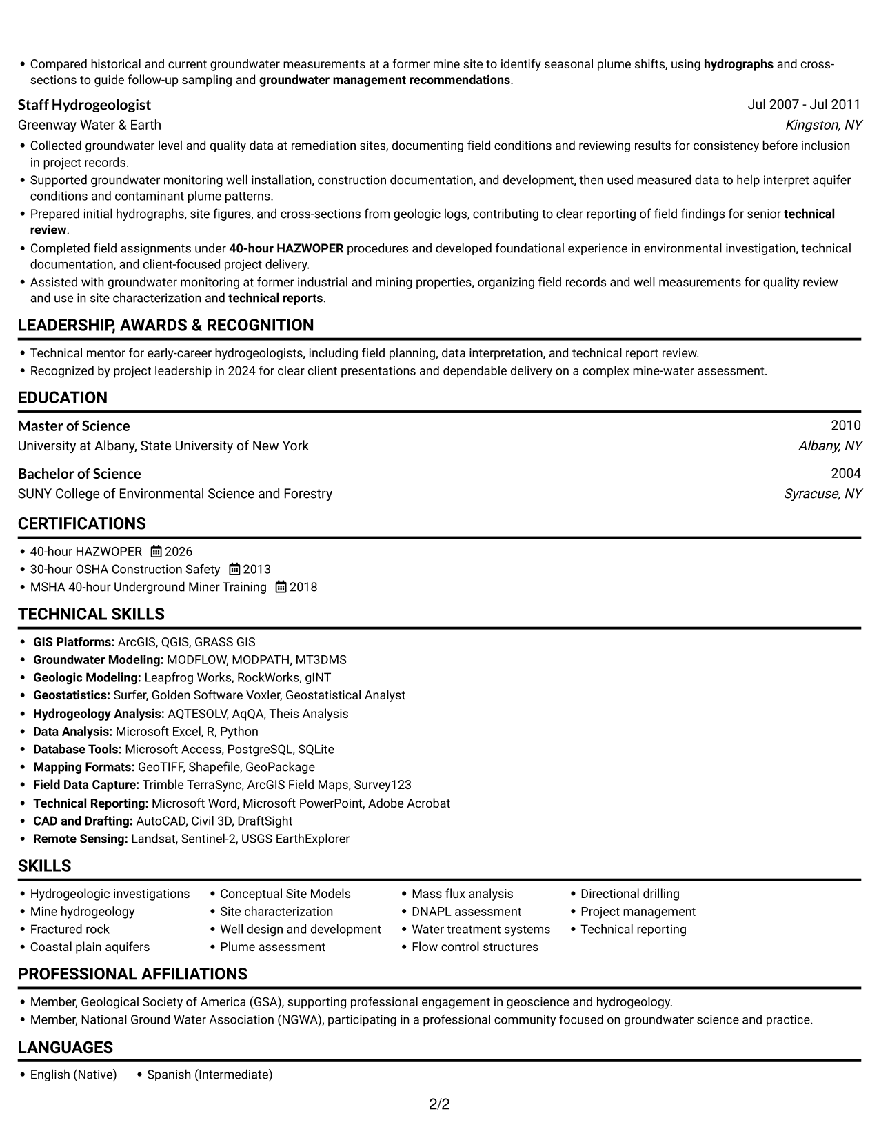 Resume example — page 2