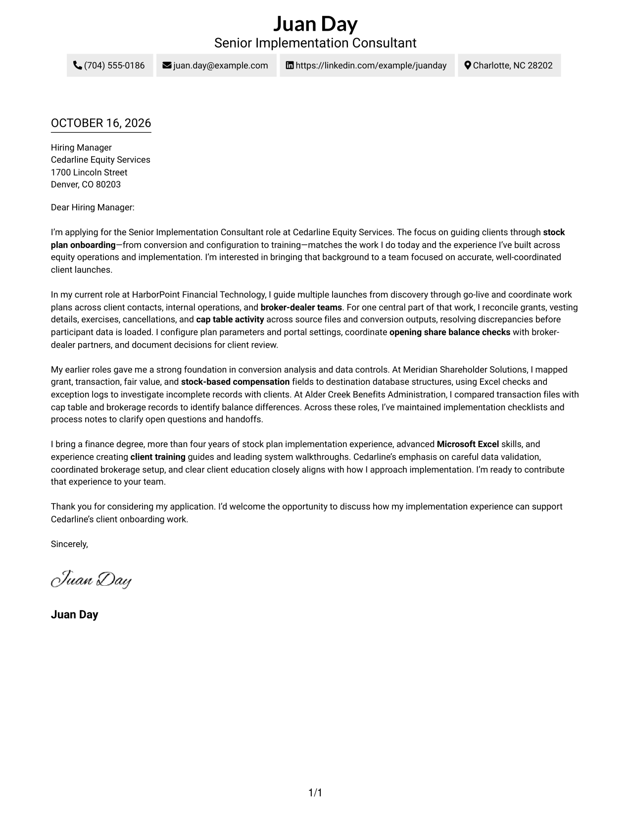 Cover letter example — page 1