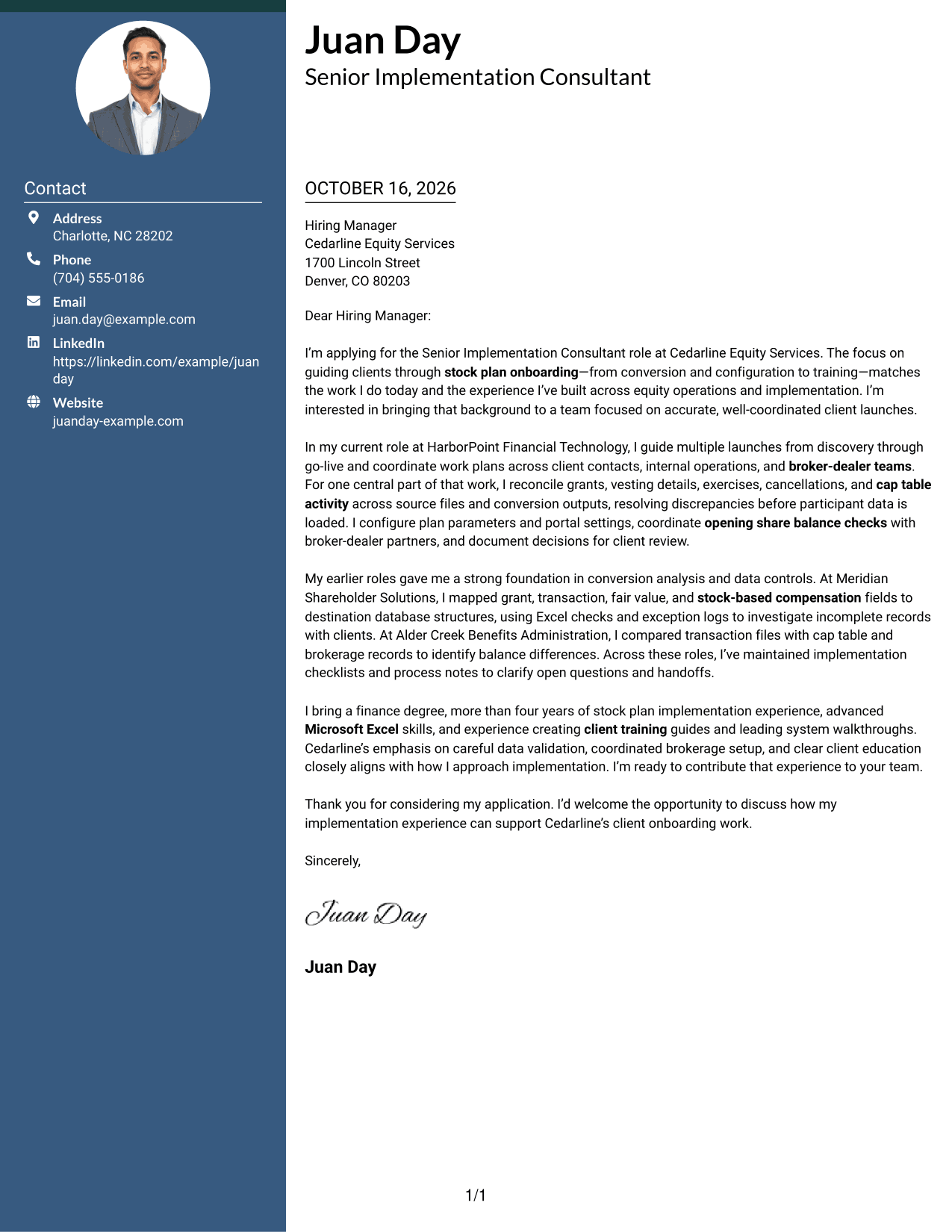 Cover letter example — page 1