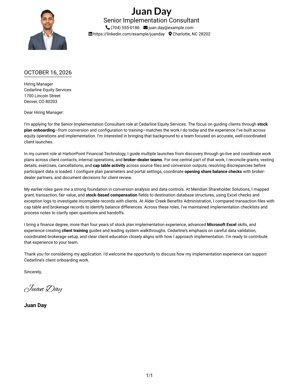 Cover letter example — page 1