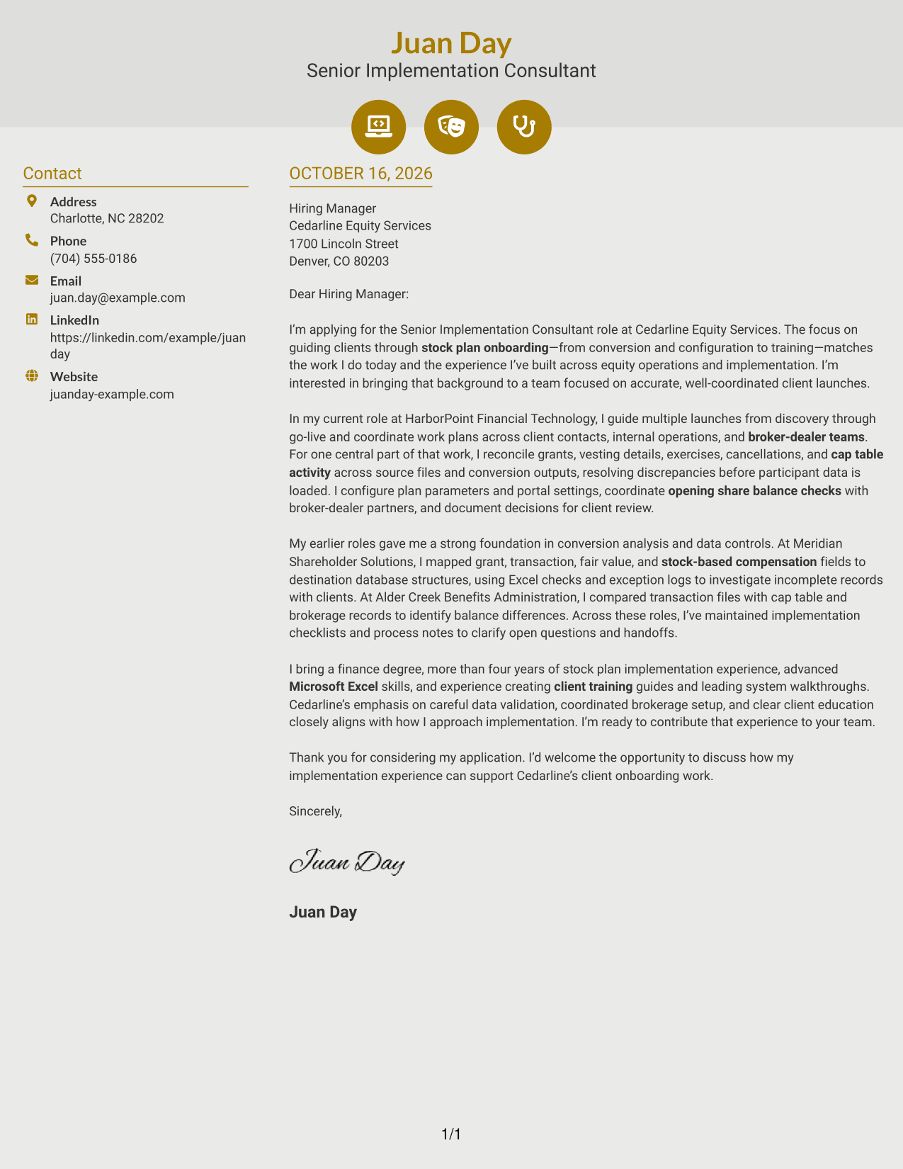 Cover letter example — page 1