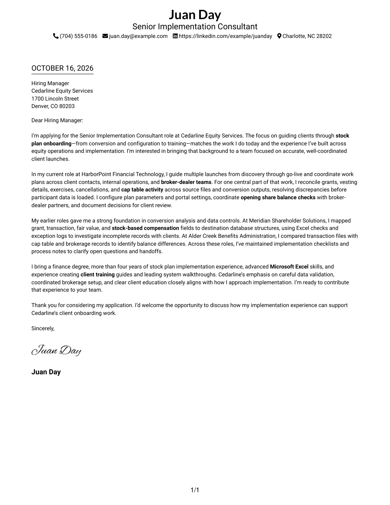 Cover letter example — page 1