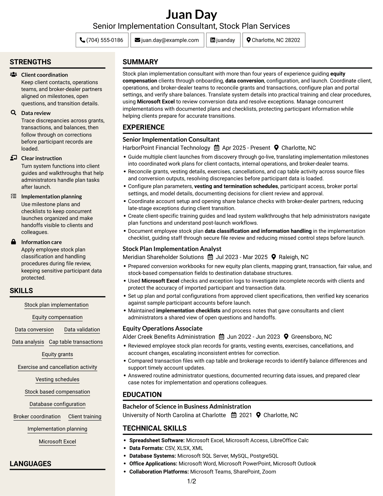Resume example — page 1