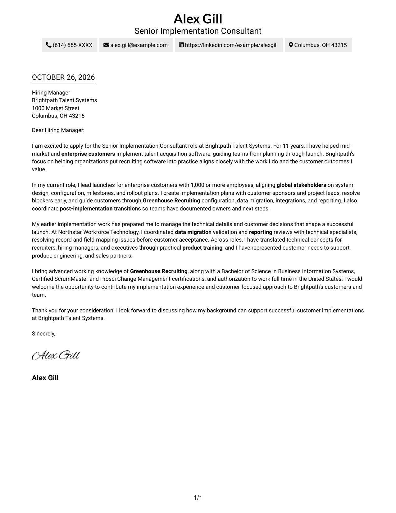 Cover letter example — page 1