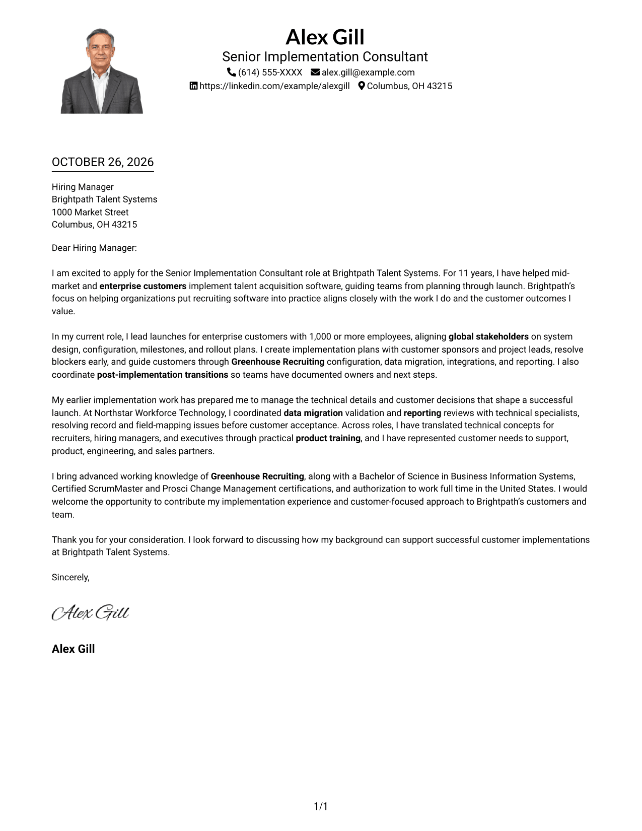 Cover letter example — page 1