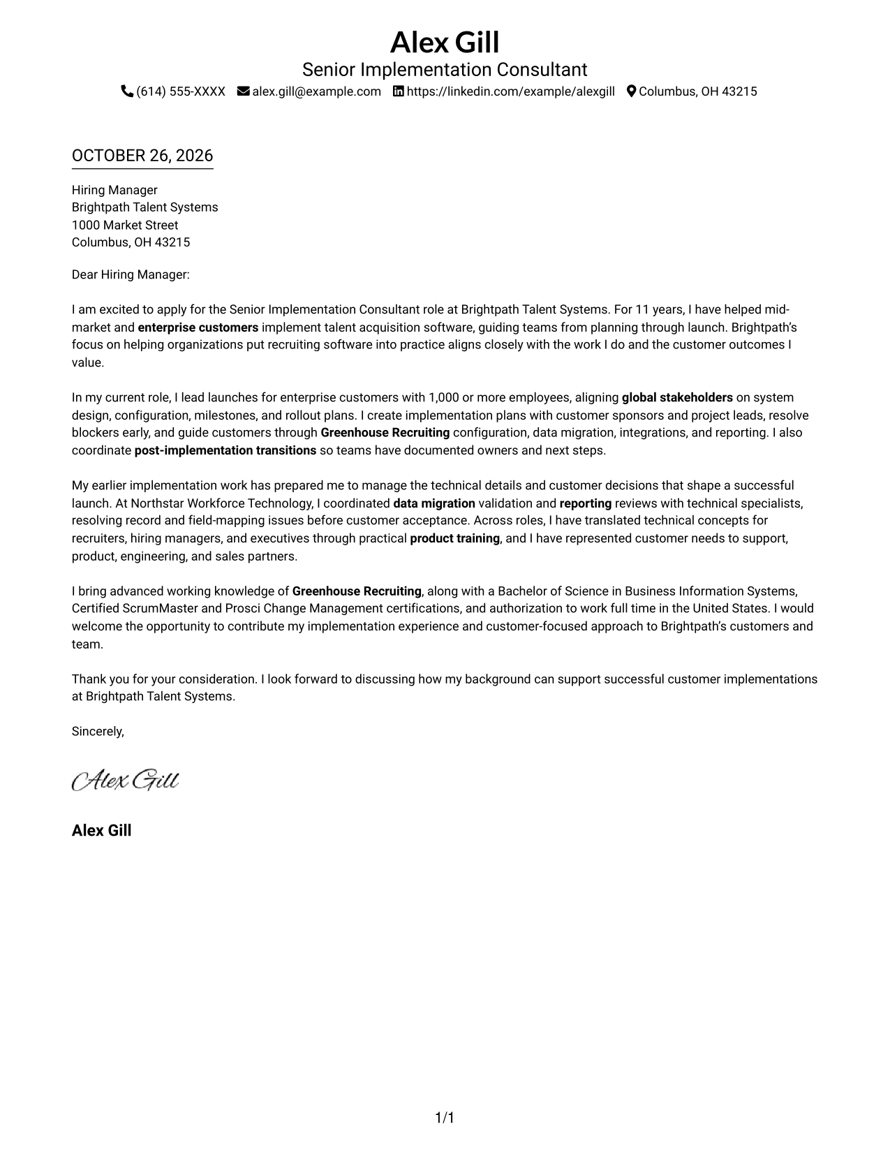 Cover letter example — page 1