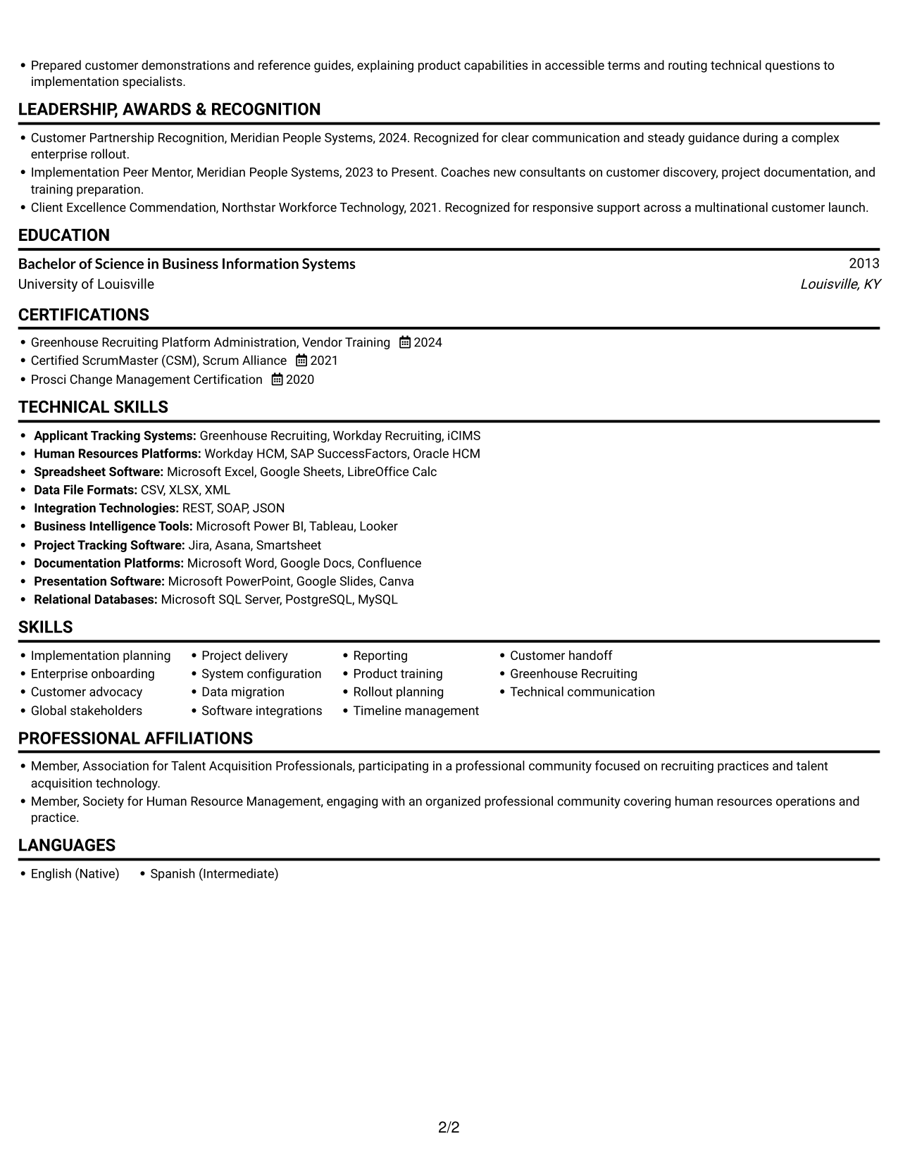 Resume example — page 2