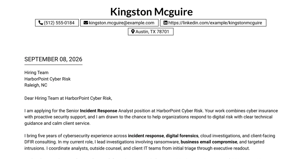 30+ Senior Incident Response Analyst Cover Letter Templates with Example 2026