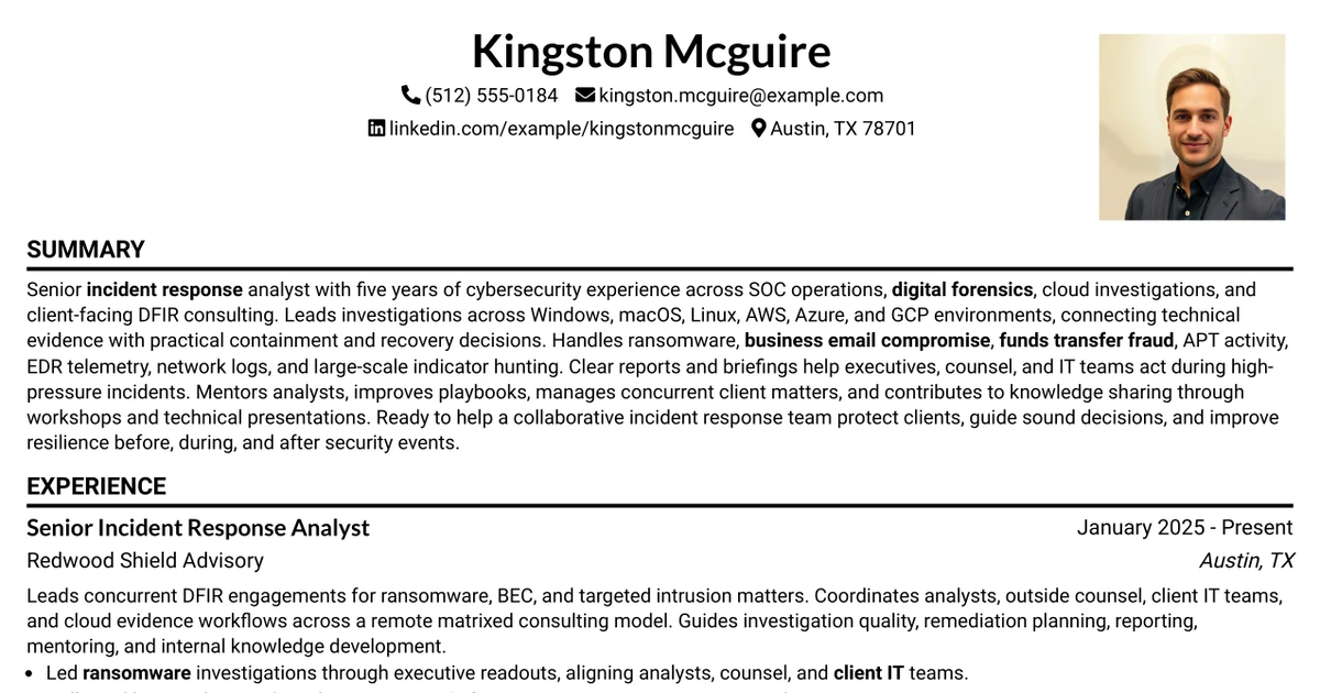 33 Senior Incident Response Analyst Resume Templates with Example 2026 (ATS-Optimized)