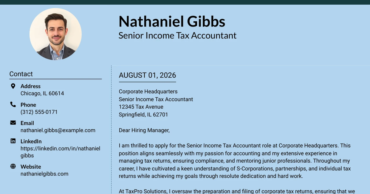 30+ Senior Income Tax Accountant Cover Letter Templates with Example 2026