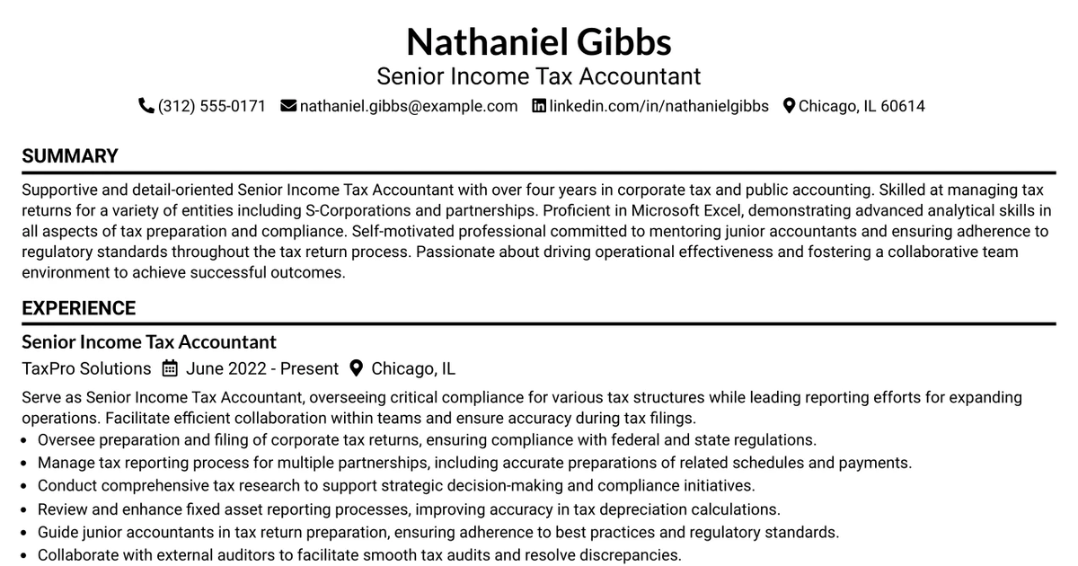 33 Senior Income Tax Accountant Resume Templates with Example 2026 (ATS-Optimized)