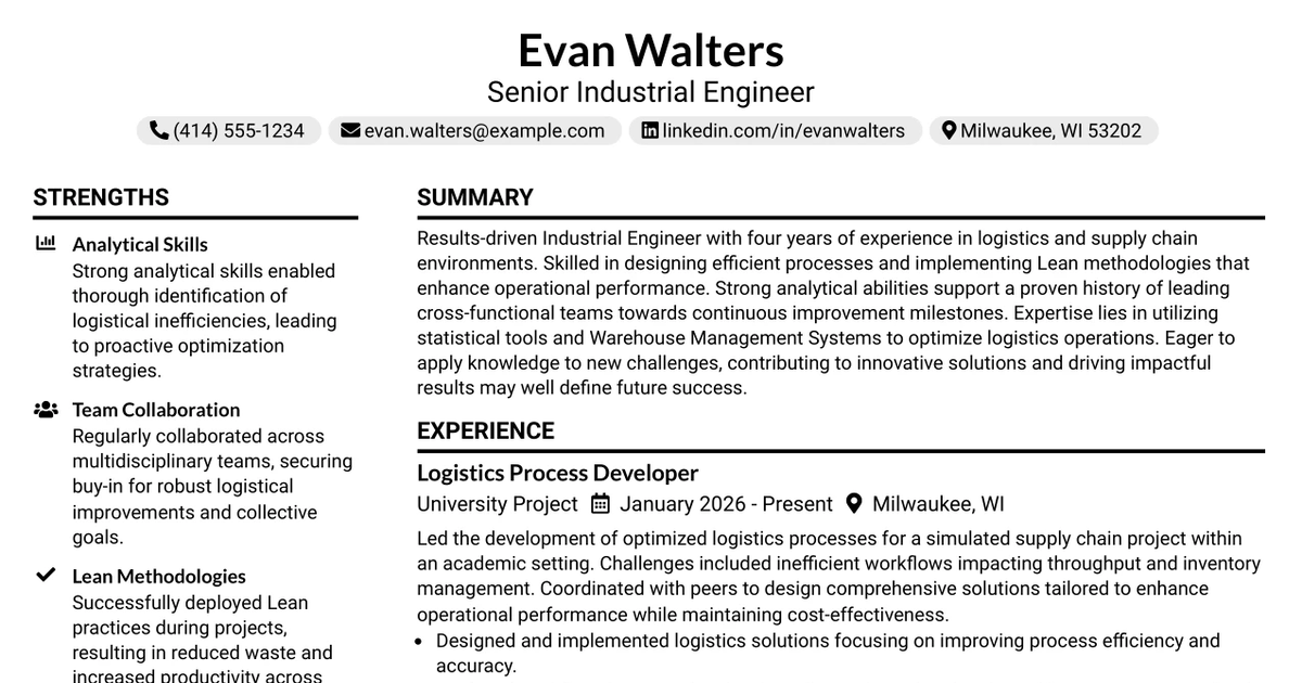 33 Senior Industrial Engineer Resume Templates with Example 2026 (ATS-Optimized)