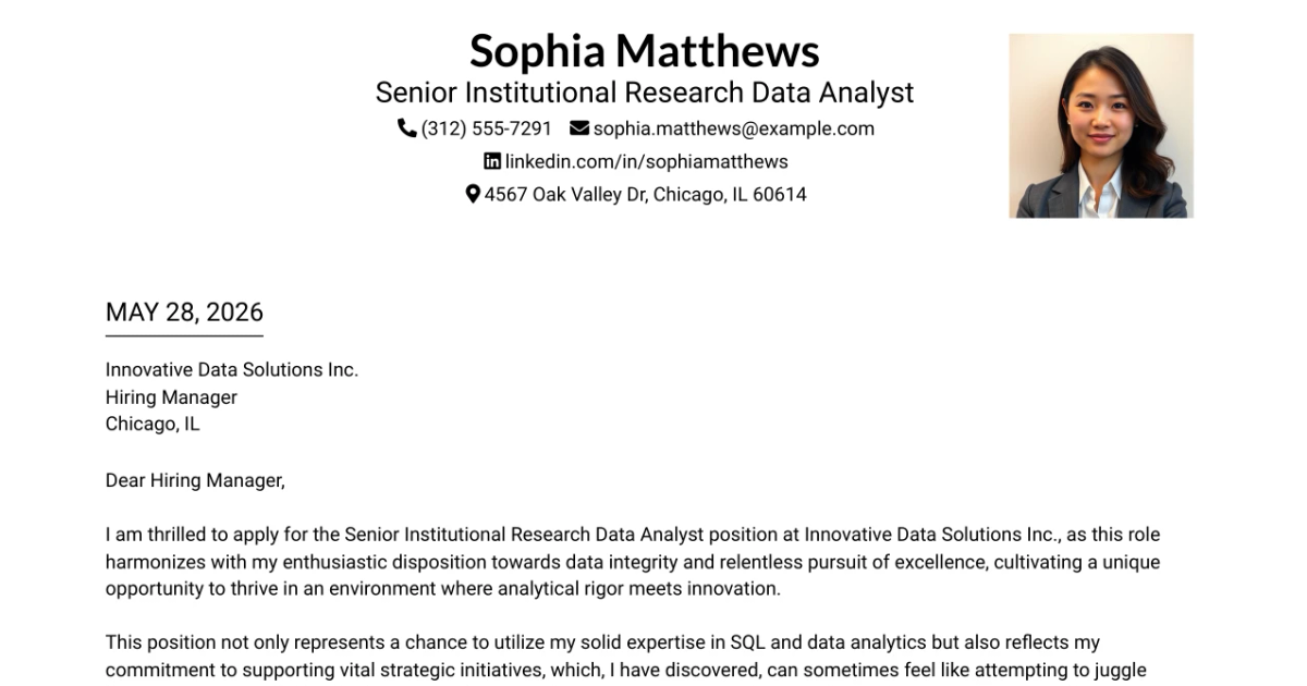 30+ Senior Institutional Research Data Analyst Cover Letter Templates with Example 2026