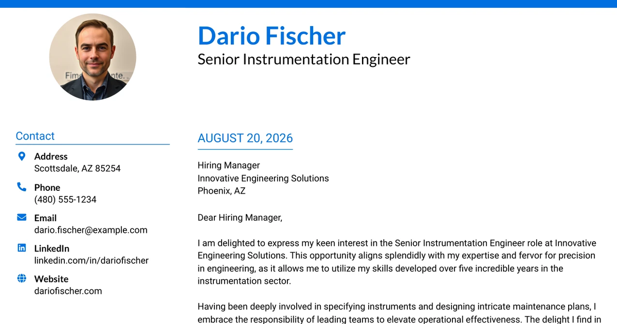 30+ Senior Instrumentation Engineer Cover Letter Templates with Example 2026