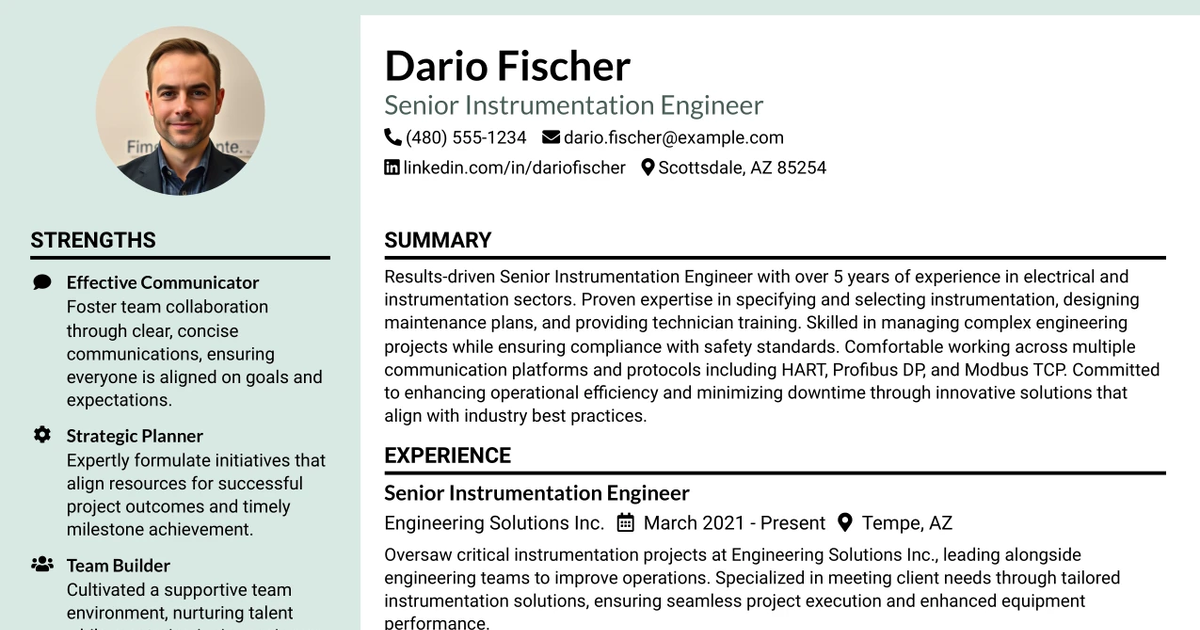 33 Senior Instrumentation Engineer Resume Templates with Example 2026 (ATS-Optimized)