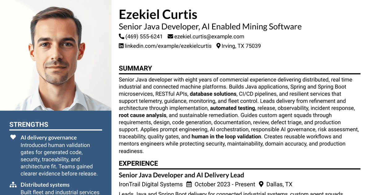 7 Senior Java Developer - AI-Enabled Mining Software Resume Templates with Example