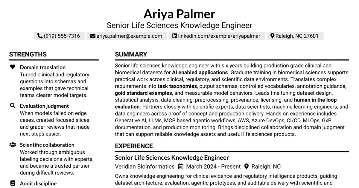 7 Senior Life Sciences Knowledge Engineer Resume Templates with Example