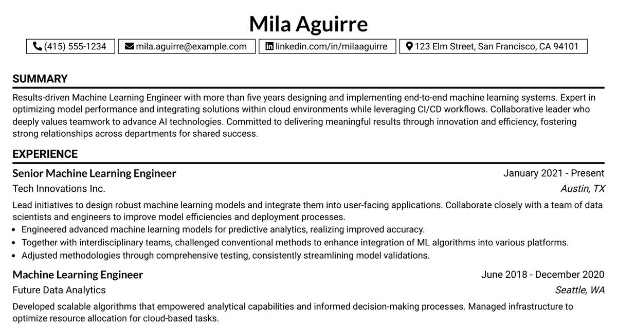 33 Senior Machine Learning Engineer & MLOps Architect Resume Templates with Example 2026 (ATS-Optimized)