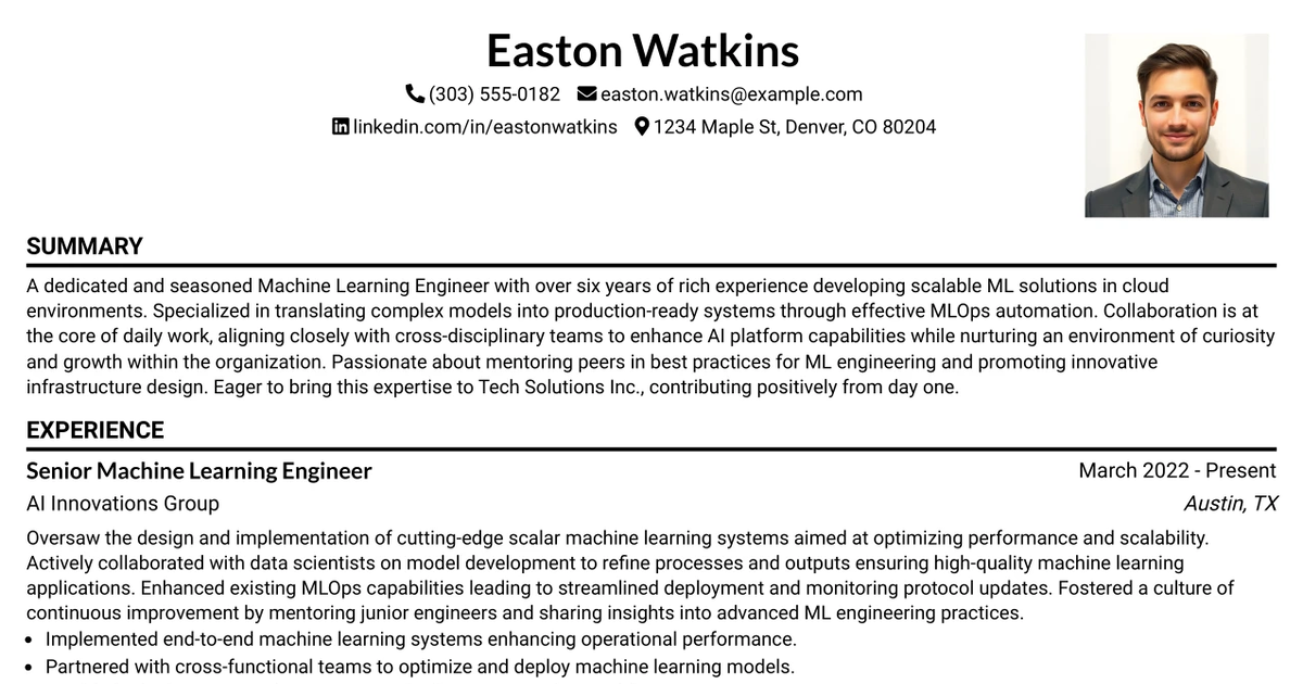 33 Senior Machine Learning / MLOps Engineer Resume Templates with Example 2026 (ATS-Optimized)
